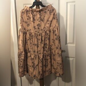 Beige with Navy Blue Floral A-Line Skirt